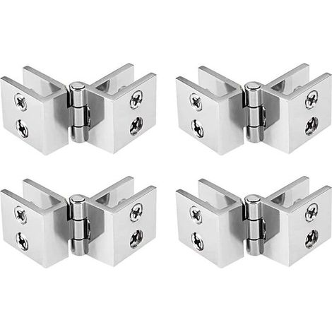 5 cerniere per porta in vetro da 8 mm, angolo di apertura 180°. Montaggio senza foratura. Cerniere con morsetto bifacciale. Staffa di montaggio per cerniera in vetro. (1/5)
