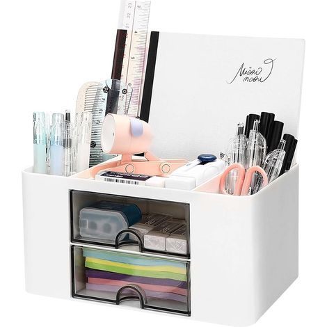 Organizzatore da scrivania con cassetti, multifunzionale, con 5 scomparti in plastica trasparente, portapenne, ideale per ufficio, casa e scuola. (1/3)