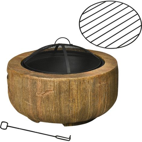 Brasero de jardín con tapa y atizador diseño tronco Ø61,5 x 39 cm acero/MgO marrón HOMVRA (1/5)