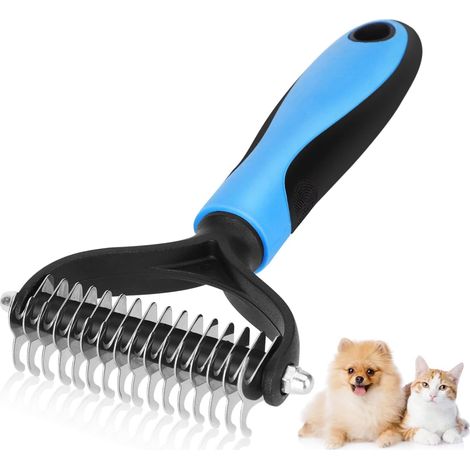 Set profesional de 2 cepillos para perros y gatos, cepillo para pelo largo, peine antienredos de doble cara, azul