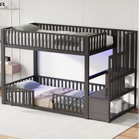 lit adulte superposé rangement 90x200 métal noir OKMYHOME (1/3)
