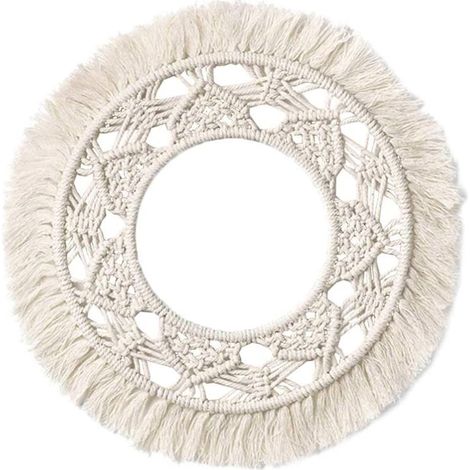 Tapisserie Murale Macramé - Ronde - En Coton Naturel Avec Pompons - Décoration Intérieure Extérieure Pour Mariage Appartement - 1 Pièce (1/5)