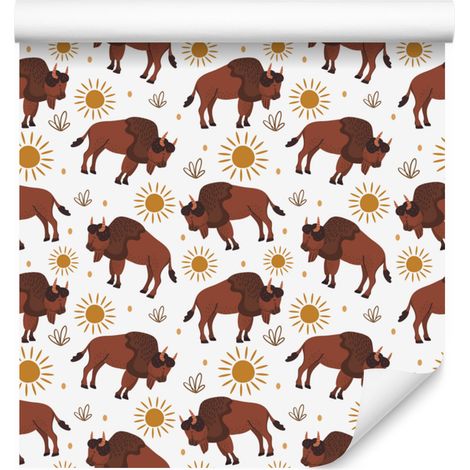 Carta da parati Buffalo bianca e arancione per soggiorno e camera da letto 50x1000 cm (1/5)