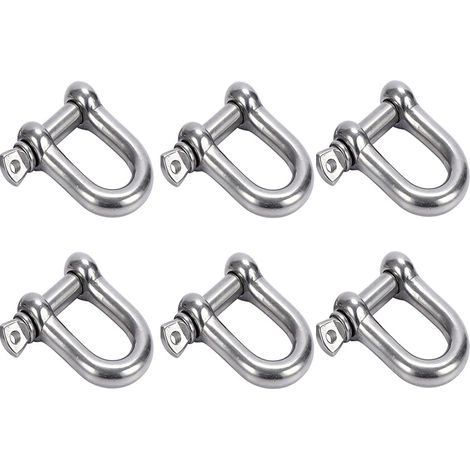 6 Pièces M6 Manille D'anneau de D,Acier Inoxydable 304 D Manille,Manille de Levage pour L'alpinisme la Randonnée la Chaîne D'ancre la Voile