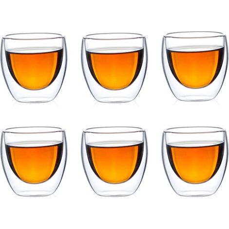 Lot de 6 verres à double paroi, Walalla, en verre, 80 ml, transparents (1/5)
