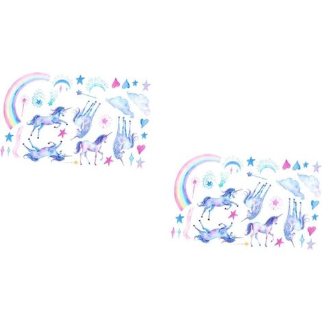 2 Pièces Autocollants Muraux Amovibles Thème Cartoon pour Garçon Fille Décorations Arc Ciel et Cœurs pour Chambre Garçon Fille Faciles à Appliquer Retirer Décoration Durable et (1/5)