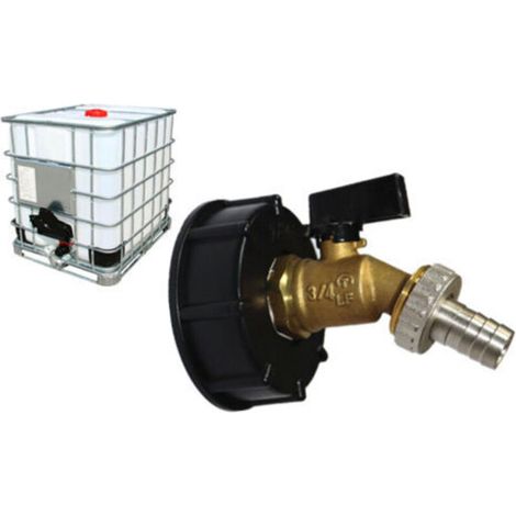 IBC Adapter 1000 l IBC Tank Adapter S60X6 für Messing Gartenhahn (S606 dickes Gewinde schwarzer Schmetterlingsgriff Export Pagode)
