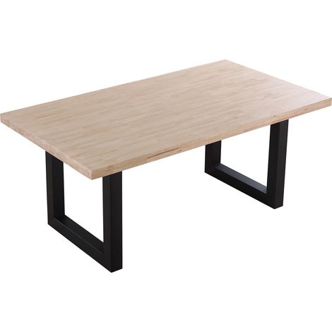 Table à manger rectangulaire en bois de chêne avec pieds en métal noir Longueur 180 x Profondeur 100 x Hauteur 76 cm -PEGANE- (1/4)