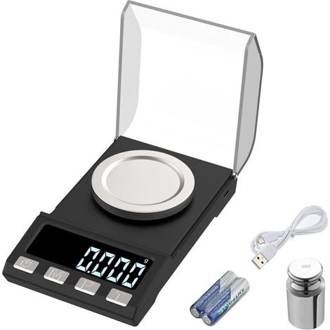 Rechargeable par USB 100g/0.001g Balance de Precision Milligrammes Balance de Poche Balances de Bijoux,Balance de Cuisine Apply to Weighing La Poudre,Bijoux, Or Poche avec Poids D'étalonnage (1/4)