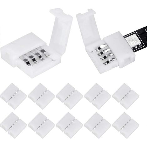 Packung mit 10 4-poligen, 10 mm RGB-LED-Streifenverbindern, kabellos, lückenlos, lötfrei (1/5)