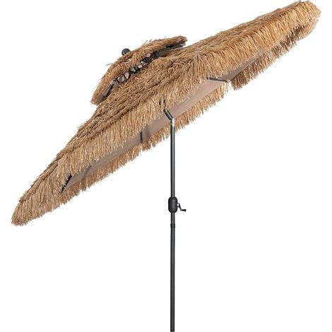 COSTWAY Sonnenschirm Hawaii 300cm, mit Doppeldach, neigbar Strohschirm Terrassenschirm, Stroh Strandschirm Marktschirm Gartenschirm für Strand, Garten, Outdoor
