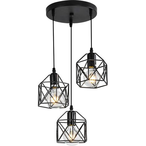 3 Lampes Suspension Luminaire Industrielle, Lustre Plafonnier Style Cage Géométrique, E27 Métal Lustre Suspension Pour Salon Cuisine Chambre [Classe énergétique E] (1/5)