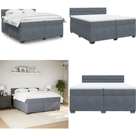 Sommier à lattes de lit et matelas Gris foncé 200x200cm Velours - Lit Double - Lit Plateforme - Matelas À Ressorts Ensachés - Tête De Lit Ajustable - Surmatelas - Home & Living (1/5)
