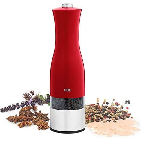 Moulin Poivre/Sel électrique - ADE -KITCHEN GADGETS - Acier inoxydable/plastique - H 22,5 cm - Inclus 6 pilles AAA - Noir