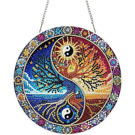 Pendentif peinture diamant Arbre de vie Yin Yang Décoration de fenêtre Kit de bricolage avec chaîne (1/4)