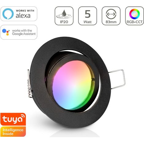 Einbauspot IP20 rund schwenkbar Bajonettverschluss - Farbe: Schwarz - LED Leuchtmittel: GU10 5W RGB+CCT Smart Tuya (1/5)