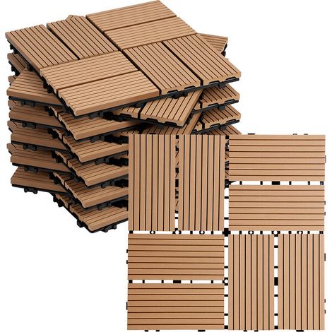 Jiubiaz Dalle de terrasse pour extérieur, sans vis ni outils, idéal terrasse, jardin et piscine 44 pièces Teck (1/5)