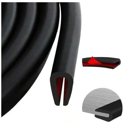 Protection de bord en tôle EPDM, joint en caoutchouc en forme de U, joint de porte de voiture, protection en caoutchouc auto-adhésive noire pour métal et verre (3 m, 2 mm) (1/4)