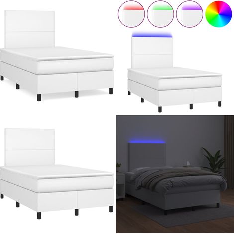 Sommier à lattes de lit matelas LED blanc 120x190 cm similicuir - Lit Plateforme - Lit Design - Lit Moderne - Lit Avec Rangement - Tête De Lit Ajustable - Home & Living (1/5)