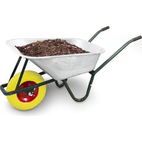 Schubkarre 100L / 250Kg Schubkarren Schiebkarre Bauschubkarre Verzinkt mit PU Rad 4.80/4.00-8 mit Achse (Gelb) (1/5)
