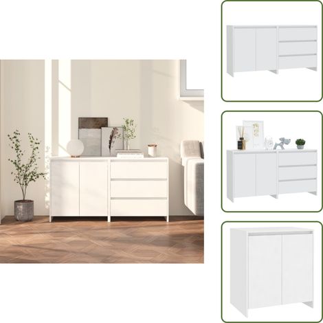 Buffets 2 pcs Blanc Bois d'ingénierie - Buffet Blanc - Meuble Rangement - Commode - Armoire Laterale - Mobilier Salon (1/5)