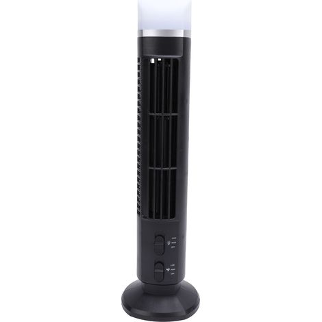 Ventilateur tour sans pales, portable, à vitesse réglable, silencieux, compact et peu encombrant, avec port USB et lumière intégrée pour la maison, la chambre ou le bureau (noir). (1/5)