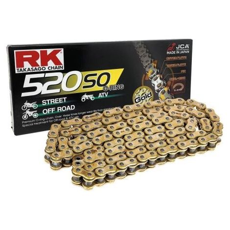 CADENA DE TRANSMISIÓN RK 520SO-106 (JUNTA TÓRICA) CON LLAVE (CLF) INCLUIDA, COLOR DORADO (CAPACIDAD: HASTA 400 CCM) (30,5 KN)