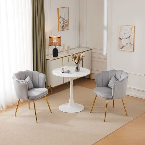 Lot de 2 chaises velours avec dossier pétale, pieds dorés et coussin papillon pour séjour (1/5)