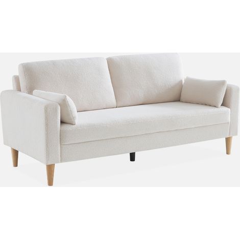 Divano stile scandinavo in legno e bouclé, 3 posti (1/5)