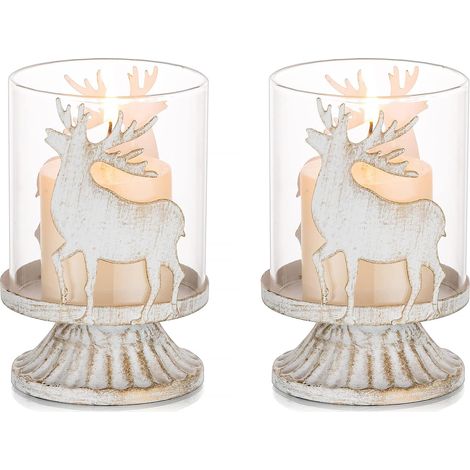 Lot de 2 bougeoirs colonnes de Noël, décoration de table, centre de table vintage, décoration de Noël, maison, cheminée, dîner, cadeau de l'Avent, étagères de cuisine, chambre (bougies non incluses). (1/5)