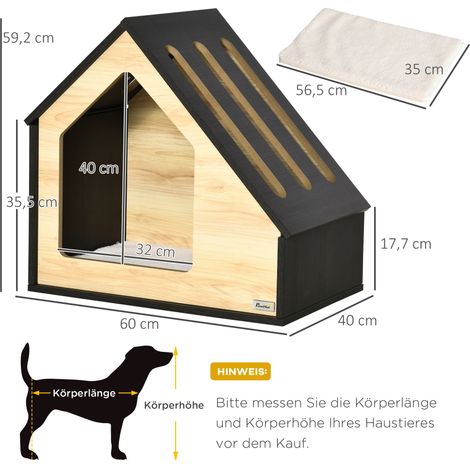 Hundehütte Indoor Hundehöhle mit Kissen Hundehaus Hundehöhle mit schrägem Dach Katzenhaus für kleine Hunde bis 8 kg 60 x 40 x 59,2 cm, Braun (1/5)