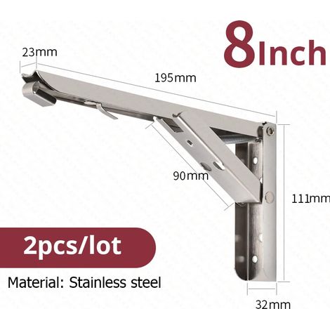 (Argent 20 cm) Lot de 2 supports d'étagère pliables, acier inoxydable, gain de place (1/3)