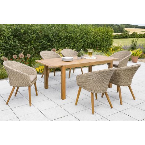 Arrone Set 7tlg 6 Sessel Kissen Tisch 150(200)x90cm