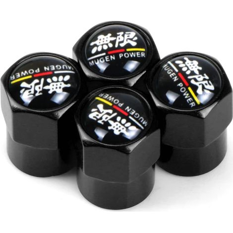 (Noir) 4 bouchons de valve en aluminium pour pneus de voiture, compatibles avec Mugen Power, Civic, Accord, CRV, HRV et Jazz. (1/5)