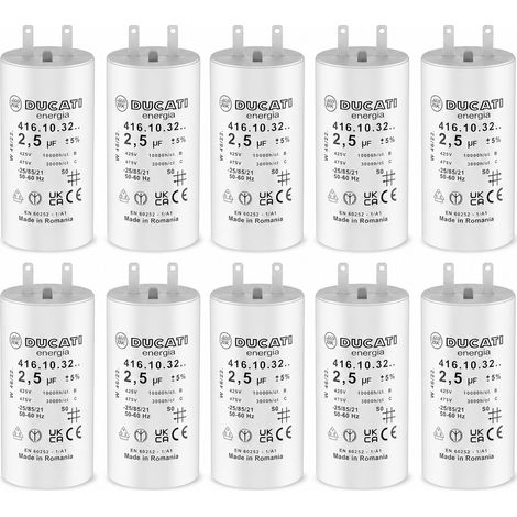 Lot de 10 Condensateurs 2,5 uF pour Volet Roulant SOMFY, SIMU, NICE - Reparation Condensateur de Moteur Haute Qualite 6Nm - Condensateur Cosses Faston 2,8mm pour Moteur de Volet et Store - VOLET TECH