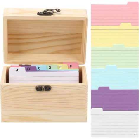 Karteikartenbox aus Holz mit Deckel, 150 Karteikarten (7,8 x 12,5 cm), Vokabelbox für Sprachprüfungen, Vokabeltraining und tägliches Lernen (1/5)