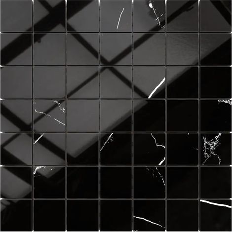 Ilcom mosaico in gres su rete per bagno e cucina 29.2 cm x 29.2 cm - Black veins big cubes (1/3)