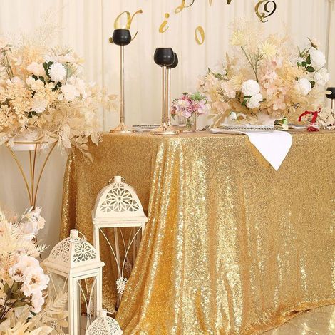 Tovaglia senza cuciture con paillettes dorate 130x220 cm - ideale per matrimoni, compleanni, Natale e altre decorazioni per feste. (1/5)