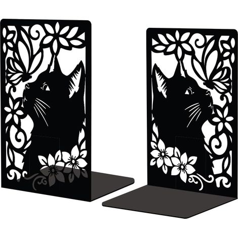 Lot de 2 Serre-Livres Métal Chat Et Papillon Décoratif (1/5)