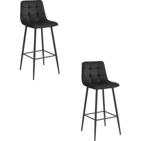 Valora 2 Tabourets Bar TEOTO Velours Noir Pieds Acier Noir (1/5)