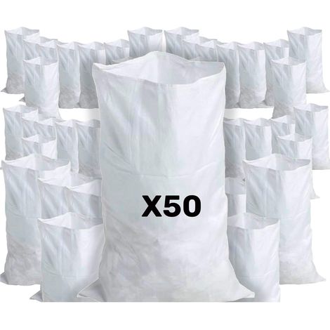 50 Sacs à Gravats, 55 x 95cm, 55kg, Résistant et Réutilisable, En polypropylène tissé blanc, Sable, Terre, Gravier, Jardinage, Chantier, Déchets de constructions (1/5)