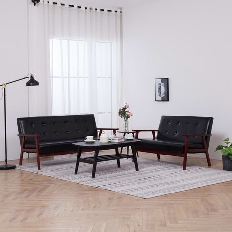 2 pcs Ensemble de canapés，Banquette Sofa pour Salon Noir Similicuir MEMV735190 (1/5)