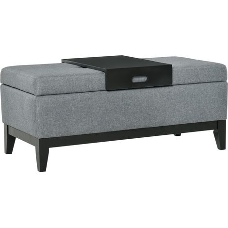 Caisse, malle et coffre de rangement Banc Pouf avec Plateau Amovible 120 kg Capacité Mousse Polyester Couloir Salon Beige (1/5)