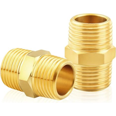 5 Pièces Mamelon Double en Laiton, 1" Raccord Hexagonal Double Filetage Externe BSP pour Plomberie Air Comprimé Eau Gaz (1/5)