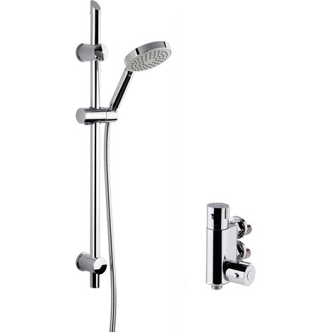 Nuie Vertical Thermostatic Bar Shower Valve with Slim Single Function Slider Rail Kit - Chrome (1/2)