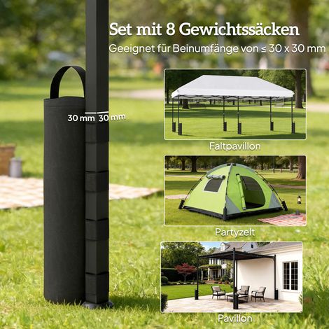 8 sacs de lestage pour pieds de tonnelle, sacs robustes 40 kg en toile Oxford 600D, sable non fourni, noirs (1/4)