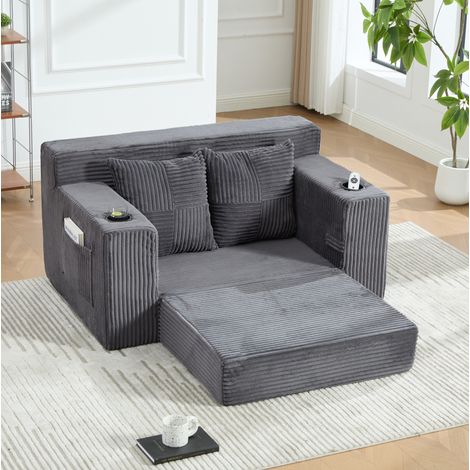 Divano 2 posti 151x133x64 cm in velluto a coste grigio con spazio contenitore FloraGrace (1/5)