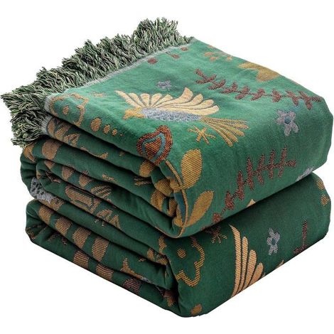 Couverture coton à franges – 150x200 cm, 100% coton tissé – Réversible, plaid bohème – Pour canapé, lit (1/5)