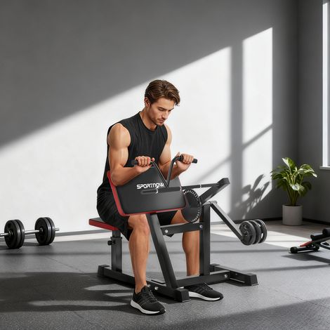 Panca pour Curl Bicipiti avec Assise et Appui pour Coudes Réglables, Support pour Poids, Noir (1/5)