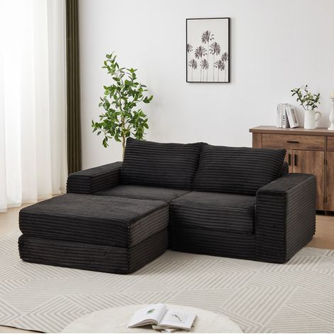 Modulares 2-Sitzer-Schlafsofa aus schwarzem Cord mit 2 Kissen HAVRYA (1/5)